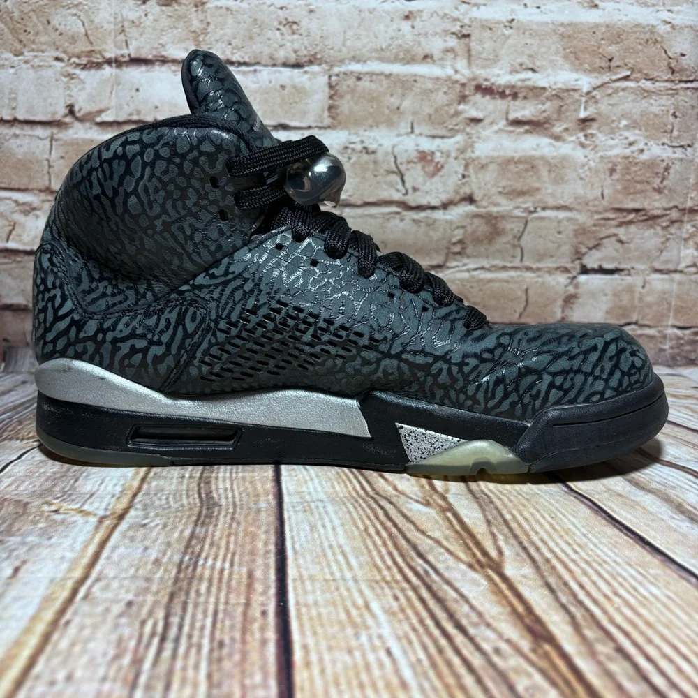Air Jordan 5 Retro 3Lab5 Sneaker Mens 8 Black Silver Elephant Print Lace Locks